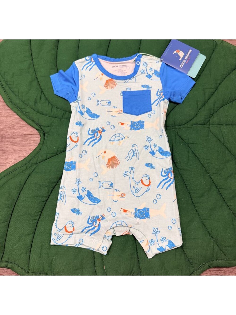 Coco Moon Hawaii 6-12M Blue Reef Rascals Ocean Sea Life Shortie Bamboo Romper